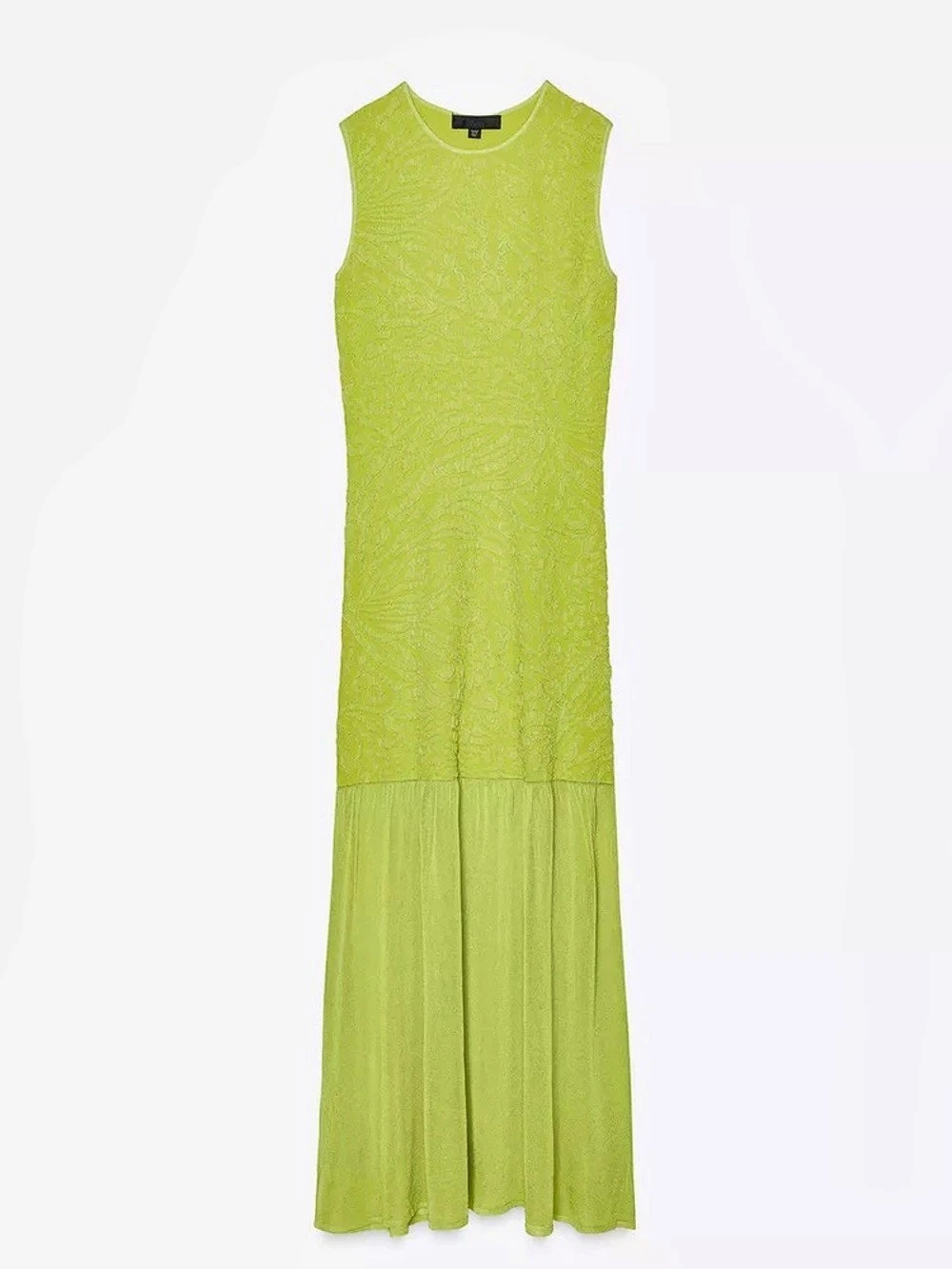Zara Combination Knit Textured Sleeveless Maxi Dress Lime Green Like New